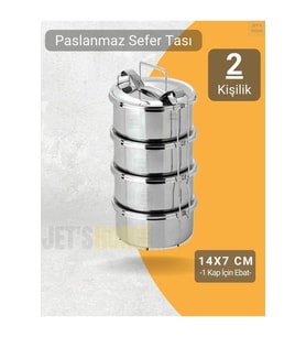 4’lü Sefer Tası 14x7 cm Yemek Taşıma Kabı Paslanmaz Çelik No 2
