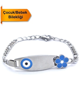 Bebek Bileklik Çelik Mavi Nazar Boncuklu BLK-964 (Beyaz)
