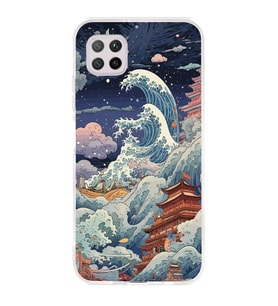 Huawei P40 Lite Uyumlu Kanagawa Dalga Kolaj Desenli Şeffaf Telefon Kılıfı