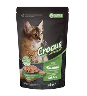 Crocus Tahılsız Yavru Kedi Tavuklu Pouch Jöleli Yaş Mama 85 Gr (Kahverengi)