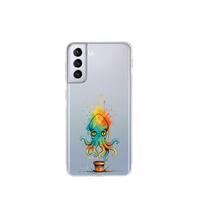 Samsung Galaxy S21 Plus ile uyumlu Splash ahtapot tasarımlı şeffaf silikon kılıf