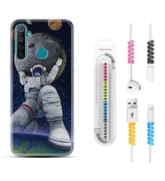 Realme 5i 5 Pro 6i 7 Pro 8 Kılıf Kablo Koruma Spiral Silikon Astronot ve Dünya 1759