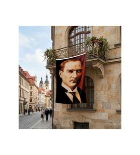 Sivil Gazi Mustafa Kemal Atatürk Portre Poster Bayrak Premium Raşel Kumaş ATA5