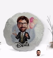 BK Gift Kişiye Özel İsimli Erkek Doğum Günü Karikatürlü Yuvarlak Dekoratif Kırlent Yastık-3