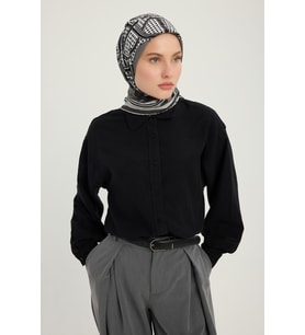 Schaless Süvarinin Arması - Somon - Vierra Desenli Viskon Eşarp - 90x90 Cm (Siyah)