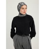 Schaless Süvarinin Arması - Somon - Vierra Desenli Viskon Eşarp - 90x90 Cm (Siyah)