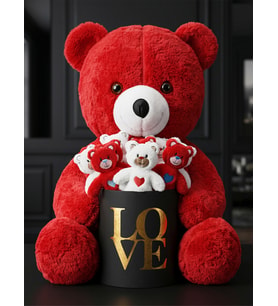 Sevgiliye Romantik Hediye 55 cm Kırmızı Peluş Ayı ve 15'li Yavru Ayıcıklı Love Kutu Seti