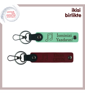 Müzikal Hayatlara Anlamlı Dokunuş, Kişiye Özel Deri Anahtarlık Seti, Adınız Yazılı, Açık Yeşil-Bordo