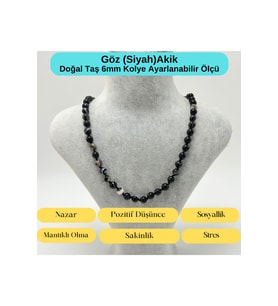 SERTİFİKALI Göz Akik Doğal Taş 6mm Makrome Kolye 45cm- 55cm Ayarlanabilir Ölçü