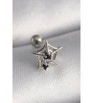 316L Çelik Gümüş Renk Siyah Zirkon Taş Detay Örümcek Ağ Model Tragus Piercing - TJ-PR1293