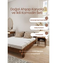 Damla Model 2 Başlıklı Masif Ahşap Karyola ve 2 Adet Komodin Kolay Kurulum Fırınlanmış İthal Sibirya Çamı 140x190 Yatak Uyumlu 2 Adet Komodin