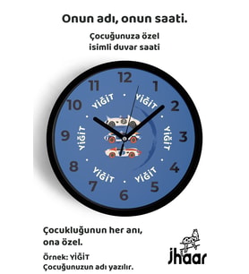 İsme Özel Araba Çocuk Odası Duvar Saati Orta Boy 30 cm Siyah Camlı Sessiz