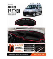 PEUGEOT PARTNER (2002-2008) Uyumlu Torpido Örtüsü Torpido Kılıfı - Siyah Kırmızı