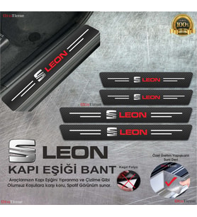 Seat Leon Logolu Karbon Kapı Eşiği Koruyucu Suni Deri 4'lü Set