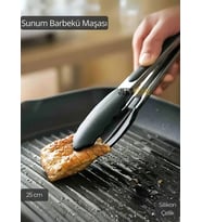 Sunum Maşası Barbekü Maşası Mangal Maşa Silikon Salata Maşası Siyah 25 cm