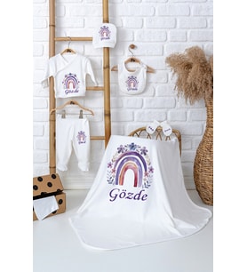 Pia Baby Premium %100 Pamuk İsim Yazılı Kız Bebek Hastane Çıkışı Battaniyeli Bebek Hediye Seti 5062-04 (Ekru)