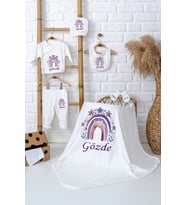 Pia Baby Premium %100 Pamuk İsim Yazılı Kız Bebek Hastane Çıkışı Battaniyeli Bebek Hediye Seti 5062-04 (Ekru)