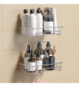 TEKNOTEL YAPIŞKANLI KANCALI 2 ADET BANYO RAFI KROM ST242H