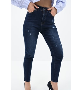 Kadın Yüksek Bel Lacivert Jean Pantolon 6178-23