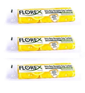Florex 40 Litre Büzgülü Limon Kokulu Sarı Çöp Torbası Poşeti / 55 x 60 Cm. - 10 Adetlik 3 Rulo