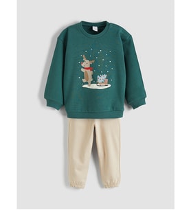 LCW baby Yeşil Yılbaşı Temalı Erkek Bebek Sweatshirt Ve Eşofman Altı