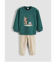LCW baby Yeşil Yılbaşı Temalı Erkek Bebek Sweatshirt Ve Eşofman Altı
