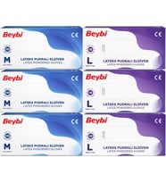 Beybi Lateks Pudralı Muayene Eldiveni M - Medium - Orta / L - Large - Büyük Karma 600 Lü Set