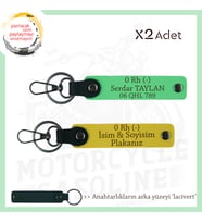 Bikerlar İçin Özel İsim Plaka, 0 Rh (-) Kan Grubu Yazılı Hediyelik x2 Anahtarlık, Sarı-F Yeşil-Laci