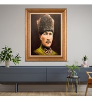 Altın Varaklı Çerçeveli Paspartulu Atatürk Tablo z4495 (Gold)