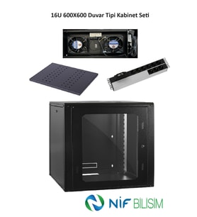 Ulusal 16U 600X600 Duvar Tip Kabinet seti 2li Duvar Tipi Fan 9lu PDU Priz 600mm Sabit Raf Dahil Set