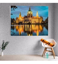 Hanover Town Hall Gölü Dekoratif Kanvas Tablo