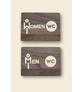Women-Men WC Yönlendirme Levhası- İkili Set - Ceviz