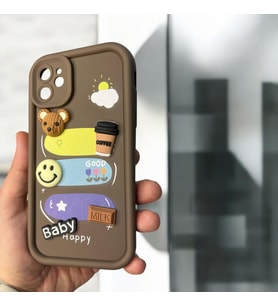 iPhone 11 Uyumlu Kabartma Desenli Şık Kaliteli Silikon Telefon Kılıf (Kahverengi)
