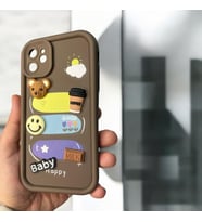 iPhone 11 Uyumlu Kabartma Desenli Şık Kaliteli Silikon Telefon Kılıf (Kahverengi)