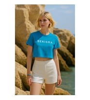 Kadın Bisiklet Yaka Kısa Kollu Crop T-Shirt