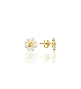 Gümüş altın yaldızlı mineli papatya küpe SGTL12314GOLD