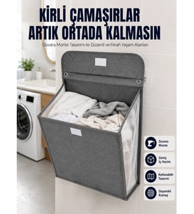 Banyo Ve Çamaşır Odası İçin Duvara Asılan Katlanabilir Çamaşır Sepeti