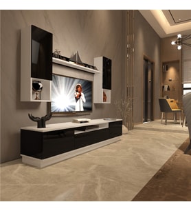 Decoraktiv Trio 5DAS Mdf Tv Ünitesi Tv Sehpası - Beyaz Siyah (Siyah - Beyaz)