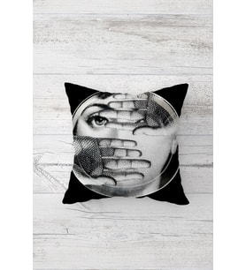 Fornasetti Çift Tarafı Baskılı Gizli Fermuarlı Yastık Kılıfı Kırlent Koltuk Yastık Kılıfı (Füme-Gri)