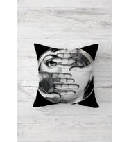 Fornasetti Çift Tarafı Baskılı Gizli Fermuarlı Yastık Kılıfı Kırlent Koltuk Yastık Kılıfı (Füme-Gri)