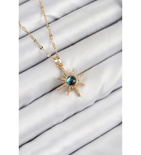 316L Çelik Zirkon Taşlı Kutup Yıldızı Model Gold Renk Kadın Kolye 5886 - GLST1314-3105