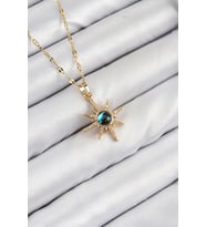 316L Çelik Zirkon Taşlı Kutup Yıldızı Model Gold Renk Kadın Kolye 5886 - GLST1314-3105
