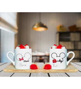 Mickey & Minniee Mouse Çift Tasarımlı Kişiye Özel Türk Kahvesi Fincan Seti