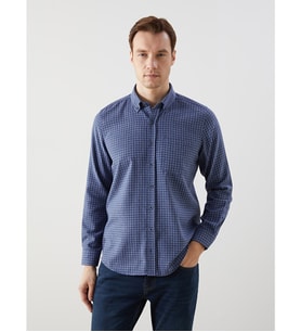 LCWAIKIKI Classic Lacivert Regular Fit Uzun Kollu Ekose Erkek Gömlek