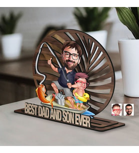 BK Gift Kişiye Özel 3 Katmanlı Baba-Oğul Karikatürlü Ahşap Biblo-12, Babaya Hediye, Babalar Günü Hediyeleri
