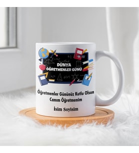 Öğretmenler Günü İçin Kişiye Özel Porselen Kupa Bardak - BY-KP-0000316 (Beyaz)