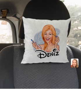 BK Gift Kişiye Özel İsimli Kadın Karikatürlü Kare Araç Koltuk Yastığı-21
