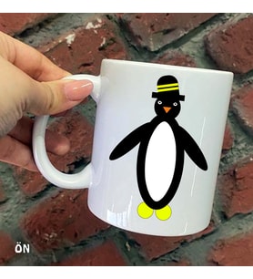 Size Özel Şapkalı Penguen Seramik Baskılı Kupa Bardaklar