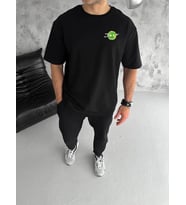 Erkek Kısa Kol Tişört Bisiklet Yaka RİCK AND MORTY Baskılı T-Shirt - Siyah
