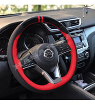 Nissan Leaf ZE1 Dikme Direksiyon Kılıfı Parlak Siyah Kırmızı Detaylı Kırmızı Çift Yüzük ve Dikiş 2018-2024